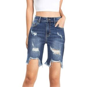 Cello Denim Distressed Jean Shorts Ms Cello Plus Size 1X Womens Bermuda Frayed